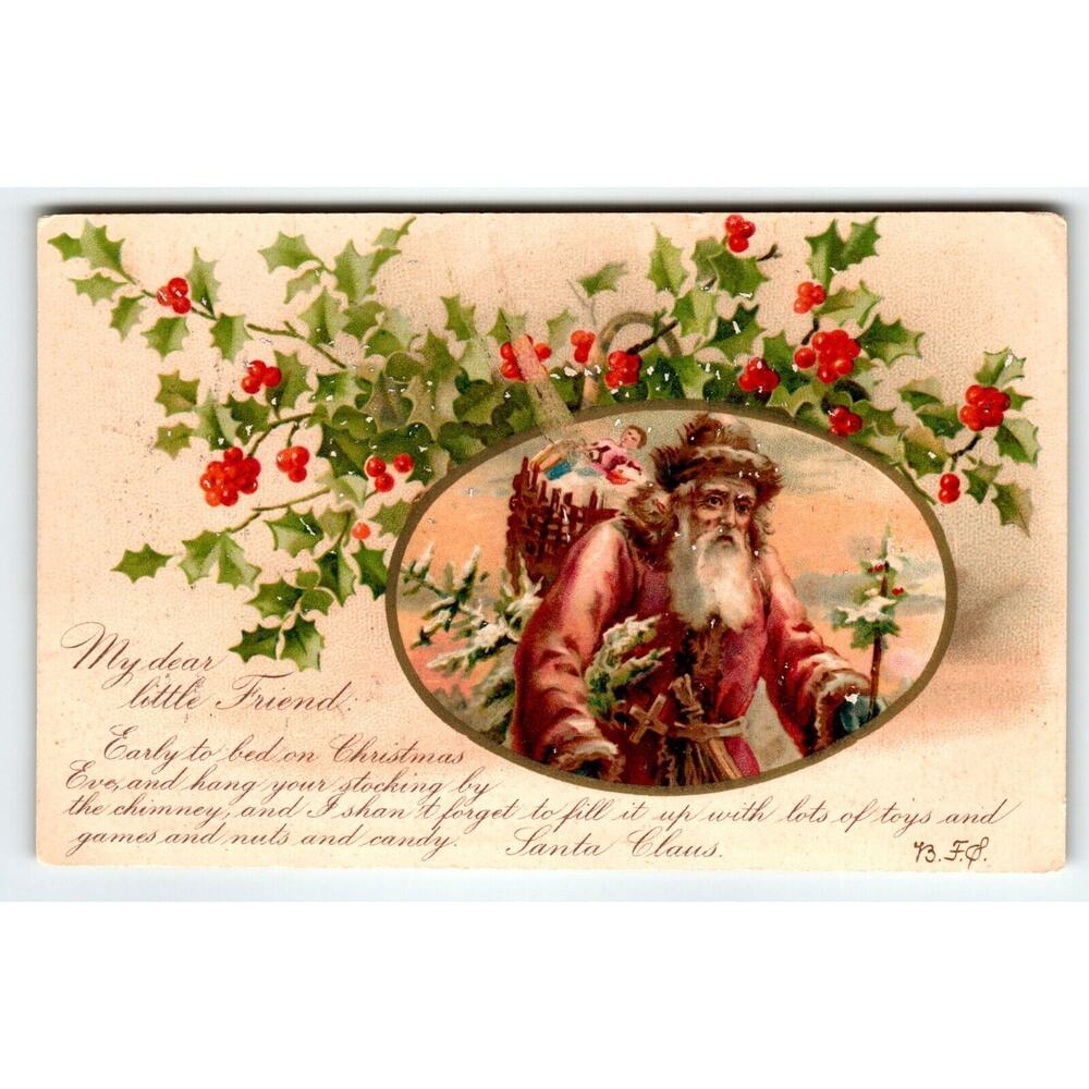 Santa Claus Christmas Postcard 1906 Maroon Suit Coat Old World Undivided Back